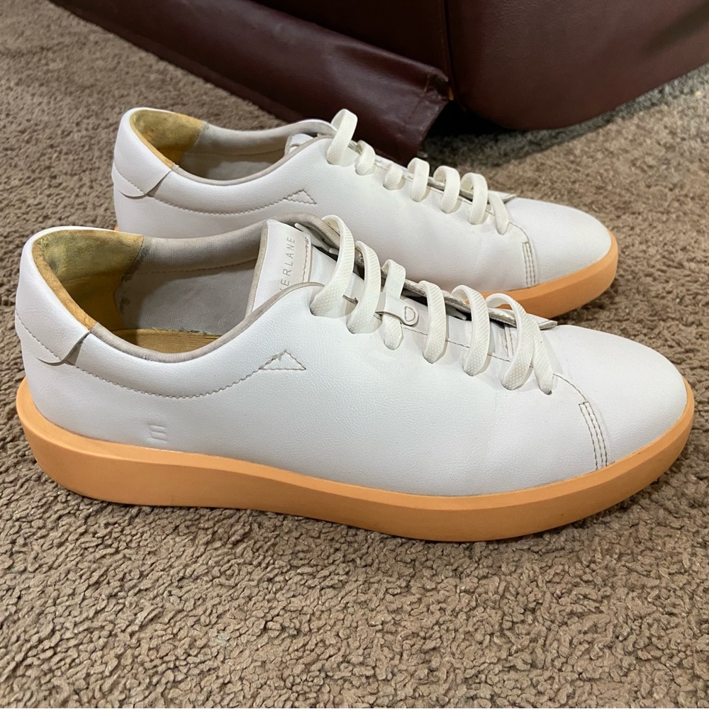 Everlane The ReLeather® Tennis Shoe White Orange Sole Unisex Men’s 7 Women's 9